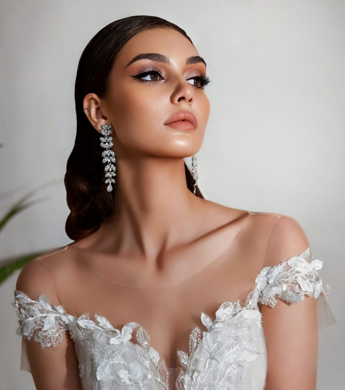 Slicked behind ears wedding hairstyle