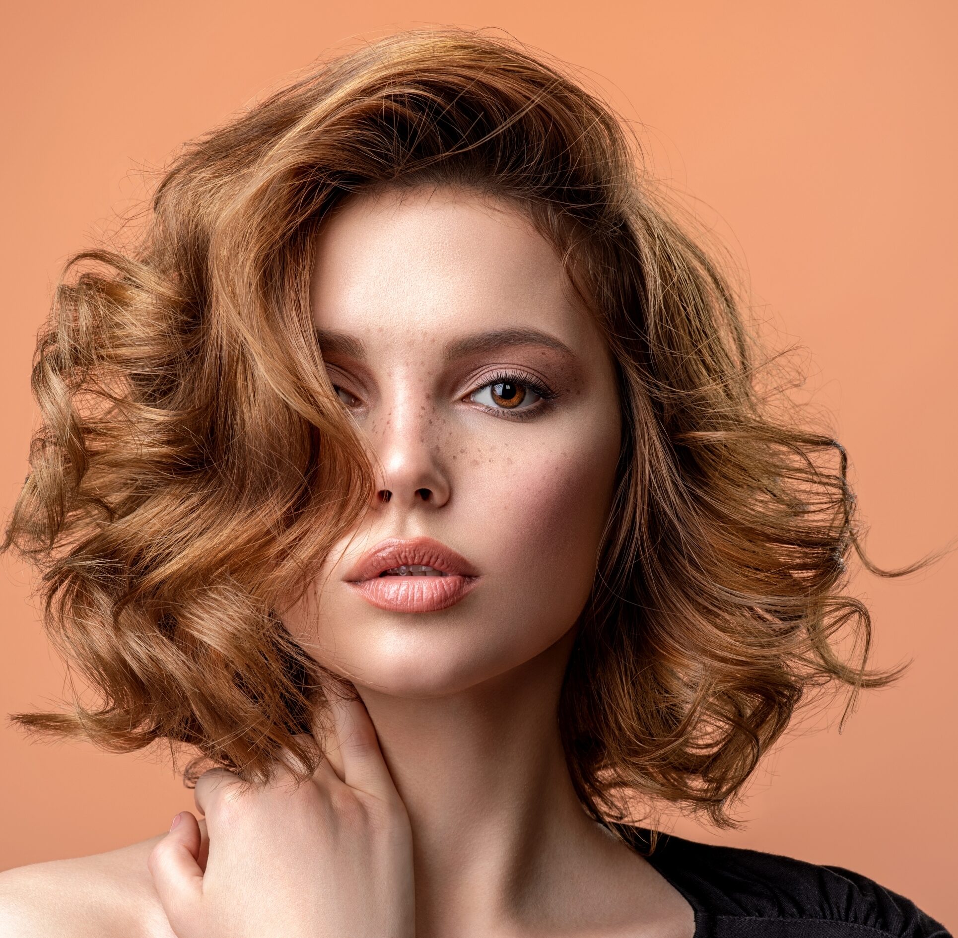 Woman with short red hair