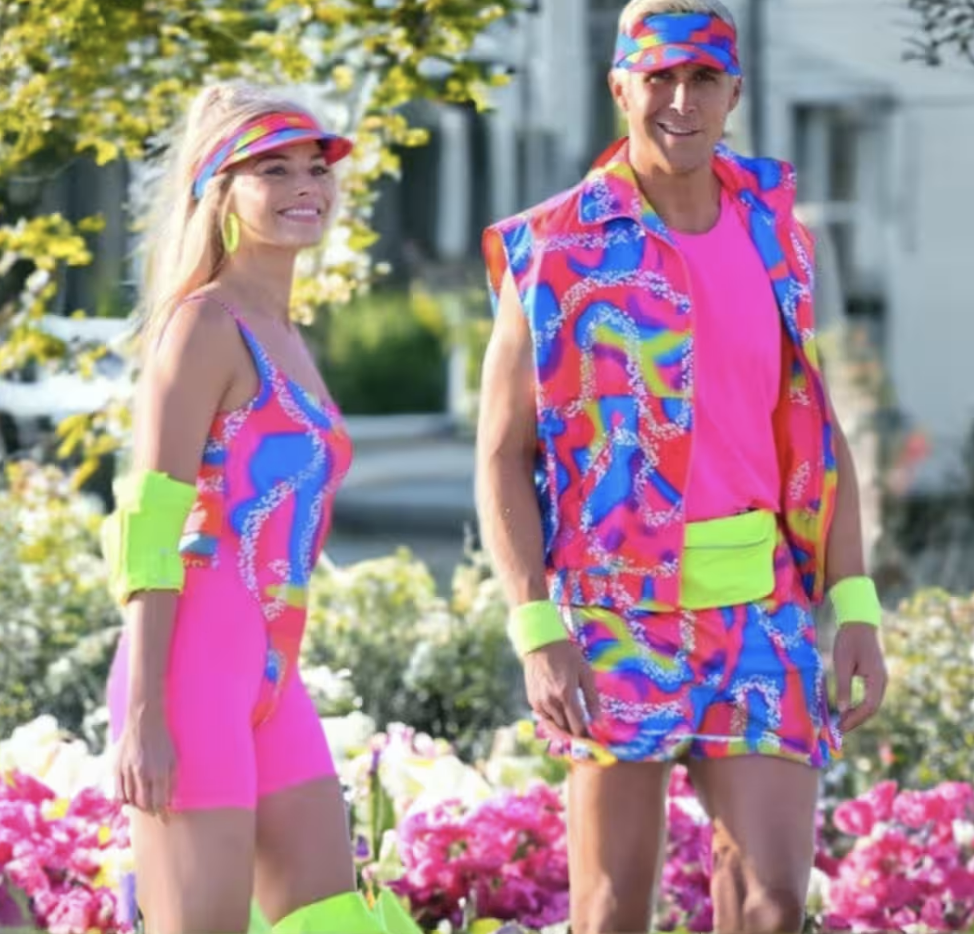 Barbie and Ken in rollerskating outfits from the Barbie movie